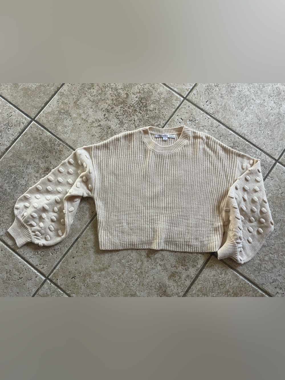 HYFVE Cream Ribbed Knit Crewneck Sweater